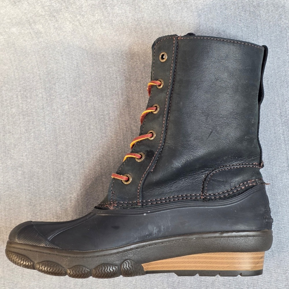 Sperry Duck Boots Women 6 Black STS80766 Saltwater Leather Waterproof Preppy - Picture 10 of 13